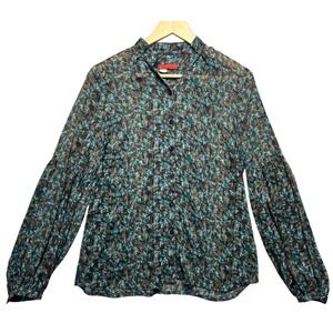 Tapemeasure Sheer Blouse Floral Print Mock Neck Long Sleeve BOHO Size 6 Medium